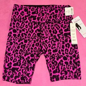 Hot Pink & Black Leopard Cheetah Print Active Biker Shorts Medium